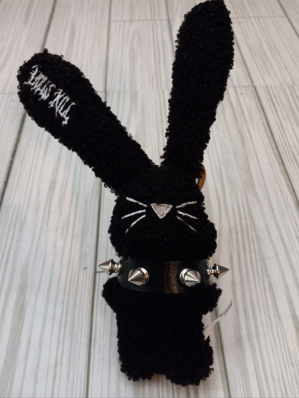 Dolls Kill Goth Grunge Punk Black Bunny with Spike Collar Keychain